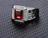 4ct Emerald Cut Garnet Filigree Signet Men Engagement Ring 14k White Gold Finish