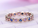 2ct Round Cut Blue Sapphire Alternate Amethyst Eternity Band 14k Rose Gold Over