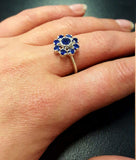 1.5ct Engagement Ring Round Cut Sapphire Floral Minimalist 14k White Gold Finish