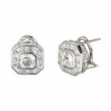 2.04ct Asscher Cut VVS1 Diamond Art Deco Halo Stud Earrings 14k WhiteGold Finish