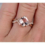 2ct Cushion Cut Peach Morganite Engagement Ring 14k Rose Gold Finish Split Shank