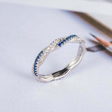 1.2ct Round Cut Blue Sapphire Wedding Band Infinity Eternity 14k White Gold Over