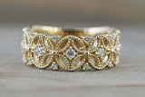 1ct Round Cut Diamond Wedding Band 14k Yellow Gold Finish Filigree Milgrain Wide