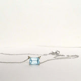 1ct Emerald Cut Blue Aquamarine Pendant with Chain Solitaire 14k White Gold Over