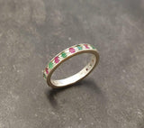 1ct Round Cut Pink Ruby Alternate Emerald Half Eternity Band 14k White Gold Over