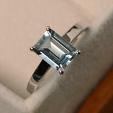 1.5ct Emerald Cut Blue Aquamarine Engagement Ring Solitaire 14k WhiteGold Finish