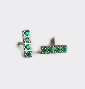 0.5ct Round Cut Green Emerald Vertical Bar Stud Earrings 14k White Gold Finish