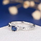 0.4ct Princess Blue Sapphire Engagement Ring 14k White Gold Finish Twist Promise