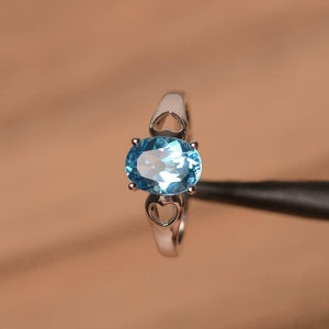 1ct Engagement Ring Oval Cut Blue Topaz Heart Valentine Gift 14k White Gold Over