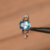 1ct Engagement Ring Oval Cut Blue Topaz Heart Valentine Gift 14k White Gold Over