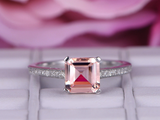 2ct Asscher Cut Peach Morganite Accent with Solitaire Ring 14k White Gold Finish