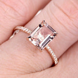 2ct Emerald Cut Peach Morganite Gatsby Halo Engagement Ring 14k Rose Gold Finish