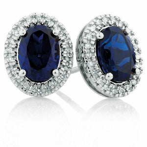 2ct Oval Cut Dark Blue Sapphire Halo Design Stud Earrings 14k White Gold Finish