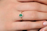 1.3ct Oval Cut Green Emerald Diamond Halo Engagement Ring 14k Yellow Gold Finish