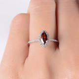 1.5ct Marquise Cut Red Garnet Engagement Ring Halo Diamond 14k White Gold Finish