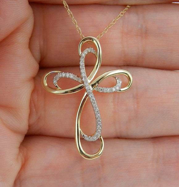 1.1ct Round Cut Diamond Jesus Cross Holy Pendant 14k Yellow Gold Finish NO CHAIN