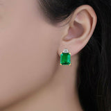 2ct Green Emerald Cut Solitaire Women Stud Earrings 14k White Gold Finish