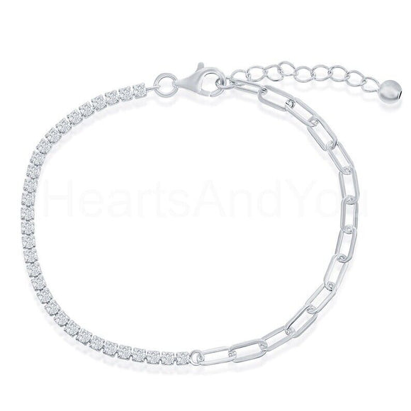 2.5ct Round Cut Moissanite Paperclip Chain Link Bracelet 14k White Gold Plated