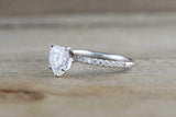 1.2ct Heart Diamond Engagement Ring 14k White Gold Finish Solitaire with Accents