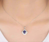 2.3ct Blue Tanzanite Pendant with Chain Round Cut Floral 14k White Gold Finish