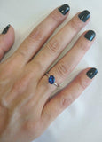 1ct Oval Blue Sapphire Engagement Ring Solitaire with Accent 18k White Gold Over