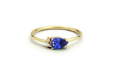 0.4ct Pear Cut Blue Sapphire Minimalist Engagement Ring 14k Yellow Gold Finish