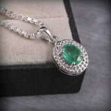 2ct Green Emerald Pendant Oval Cut Dual Dotted 14k White Gold Finish NO CHAIN