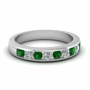 1.5ct Round Cut Green Emerald Eternity Wedding Band Ring 14k White Gold Finish