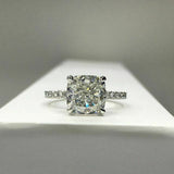 2Ct Cushion Cut Diamond Solitaire with Round Accents Ring 14K White Gold Finish