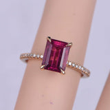 1ct Emerald Cut Pink Ruby Accents Solitaire Engagement Ring 14k Rose Gold Finish