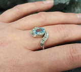 1ct Engagement Ring Oval Cut Blue Aquamarine Leaf Twist Shank 14k WhiteGold Over