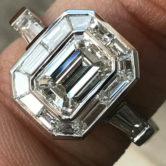 5ct Emerald Cut Diamond Engagement Ring Art Deco 14k White Gold Finish