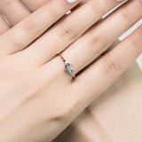 0.4ct Oval Cut Aquamarine Engagement Ring Cluster Minimalist 14k White Gold Over