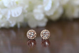 1.5ct Round Cut Peach Morganite Halo Solitaire Stud Earrings 14k Rose Gold Over