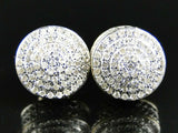 1.2ct Round Diamond Iced Circular Disc Cluster Stud Earrings 14k White Gold Over