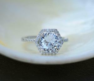 1.2ct Engagement Ring Round Cut Diamond Unique Hexagon Halo 14k WhiteGold Finish