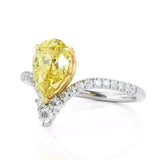 2.5ct Pear Cut Yellow Sapphire V Shaped Stylish Curved 14k WhiteGold Finish