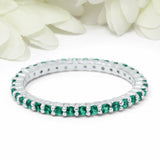 2Ct Round Cut Green Emerald Thin Full Eternity Wedding Band 14K White Gold Over