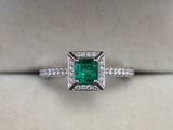 1.8ct Engagement Ring Princess Cut Green Emerald Diamond Halo 14k WhiteGold Over