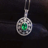 3.2ct Green Emerald Pendant Oval Cocktail Party Wear 14k WhiteGold Over NO CHAIN