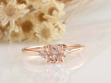 1ct Round Cut Peach Morganite Engagement Ring Diamond Trilogy 14k Rose Gold Over