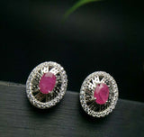 2ct Stud Earrings Oval Cut Pink Ruby Stylish Halo 14k White Gold Finish