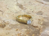 1.5ct Round Cut Diamond Engagement Ring Vintage Inspired 14k Yellow Gold Finish