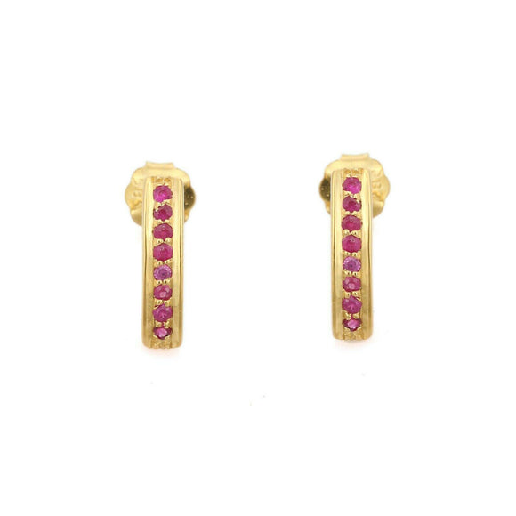 1.2ct Drop Earrings Round Cut Pink Ruby Vertical Bar 14k Yellow Gold Finish