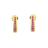 1.2ct Drop Earrings Round Cut Pink Ruby Vertical Bar 14k Yellow Gold Finish