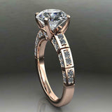 Solitaire with Round Accent Engagement Ring 2ct Round Diamond 14k WhiteGold Over