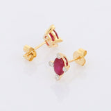 1.4ct Stud Earrings Oval Cut Pink Ruby Minimalist 14k Yellow Gold Finish