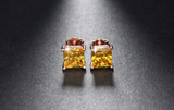 1.5ct Princess Cut Yellow Citrine Solitaire Stud Earrings 14k Rose Gold Finish