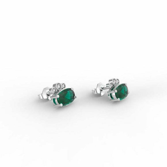 1.6ct Oval Cut Green Emerald Diamond Elegant Stud Earrings 14k White Gold Finish