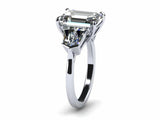 3ct Emerald Cut Diamond Side Duo Baguette Engagement Ring 14k White Gold Finish